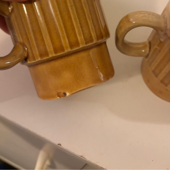 MCM Brown Ceramic Pottery Mugs Set of 5 Japan glaze mid century boho 70s - Picture 5 of 6